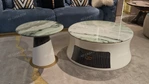 Coffee Table Set with Integrated Natural Wood Veneer and Marble-Effect Top